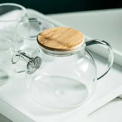 Heat Resistant Borosilicate Glass Teapot withBuilt-in Stainless Steel Filter, Suitable for Hot & Cold Drinks