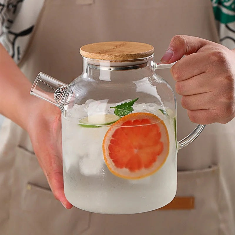Heat Resistant Borosilicate Glass Teapot withBuilt-in Stainless Steel Filter, Suitable for Hot & Cold Drinks
