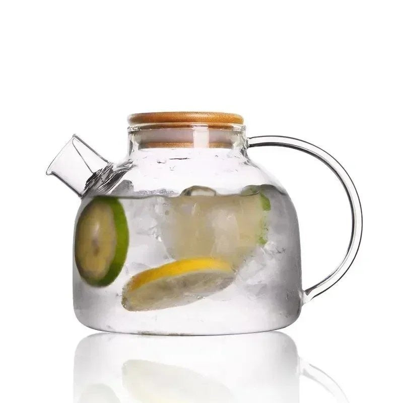 Heat Resistant Borosilicate Glass Teapot withBuilt-in Stainless Steel Filter, Suitable for Hot & Cold Drinks