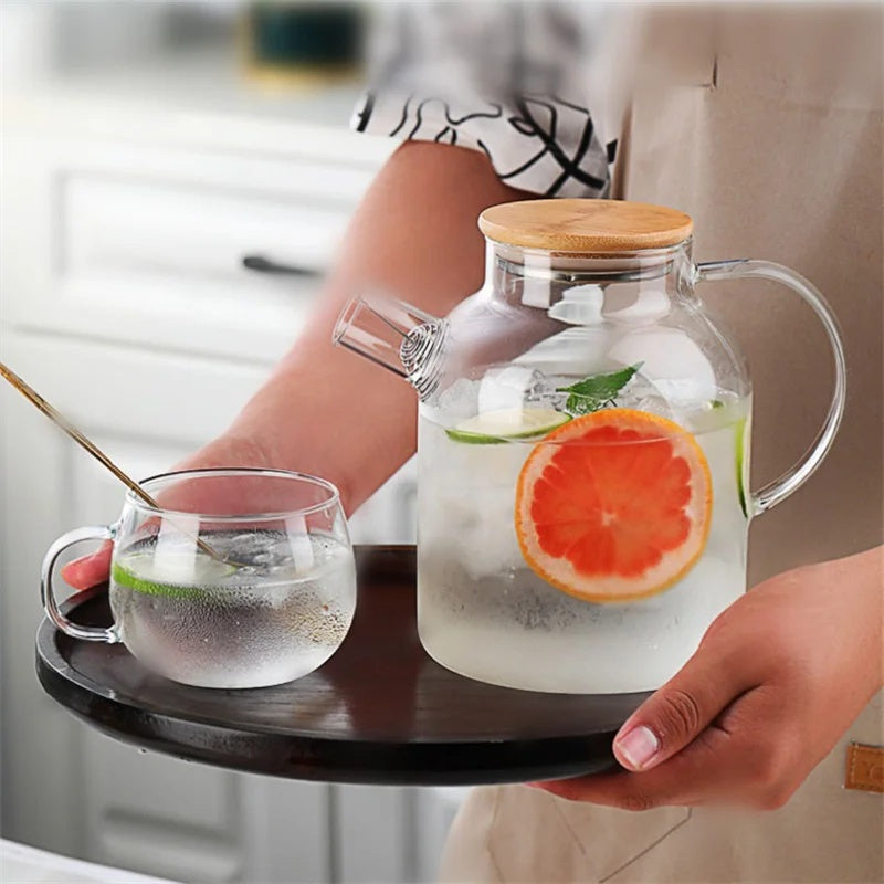 Heat Resistant Borosilicate Glass Teapot withBuilt-in Stainless Steel Filter, Suitable for Hot & Cold Drinks