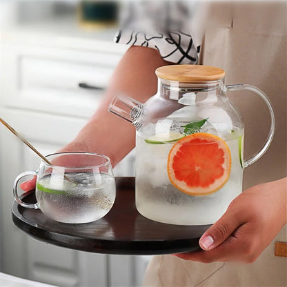 Heat Resistant Borosilicate Glass Teapot withBuilt-in Stainless Steel Filter, Suitable for Hot & Cold Drinks