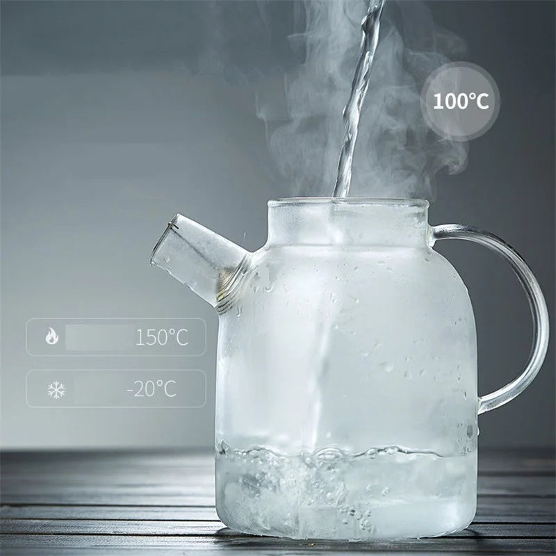 Heat Resistant Borosilicate Glass Teapot withBuilt-in Stainless Steel Filter, Suitable for Hot & Cold Drinks