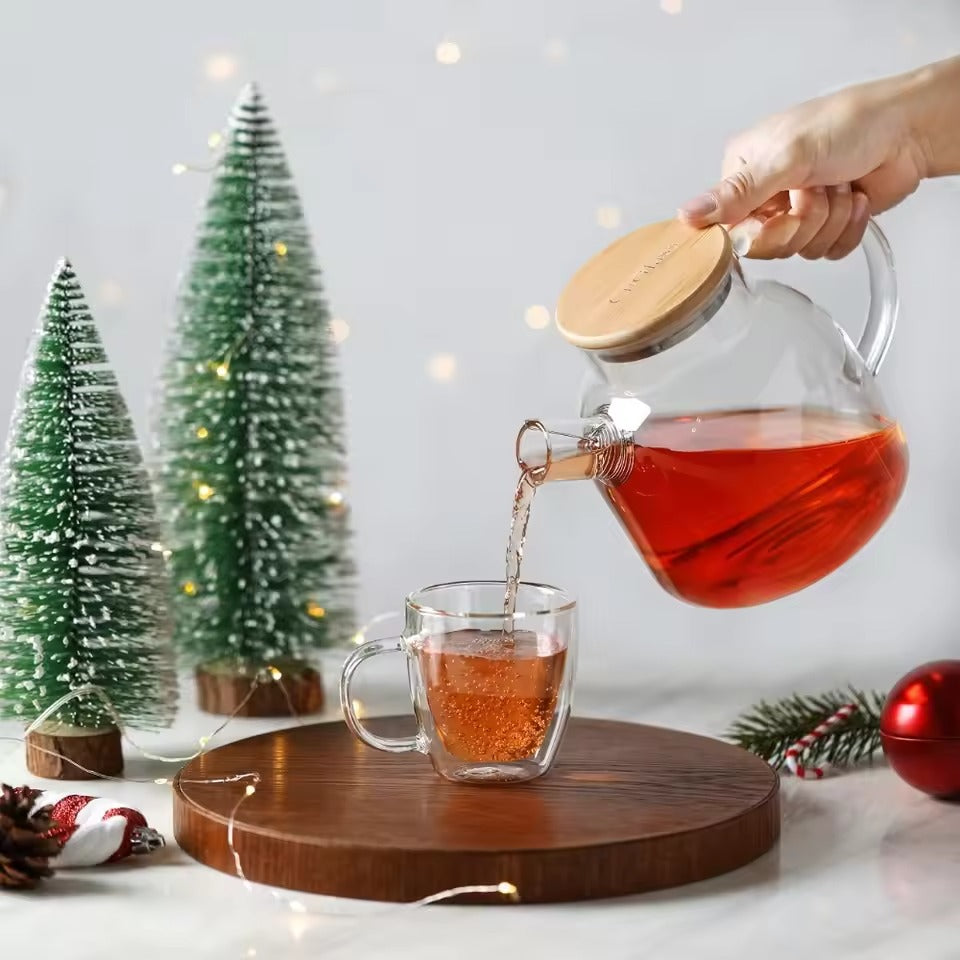 Heat Resistant Borosilicate Glass Teapot withBuilt-in Stainless Steel Filter, Suitable for Hot & Cold Drinks