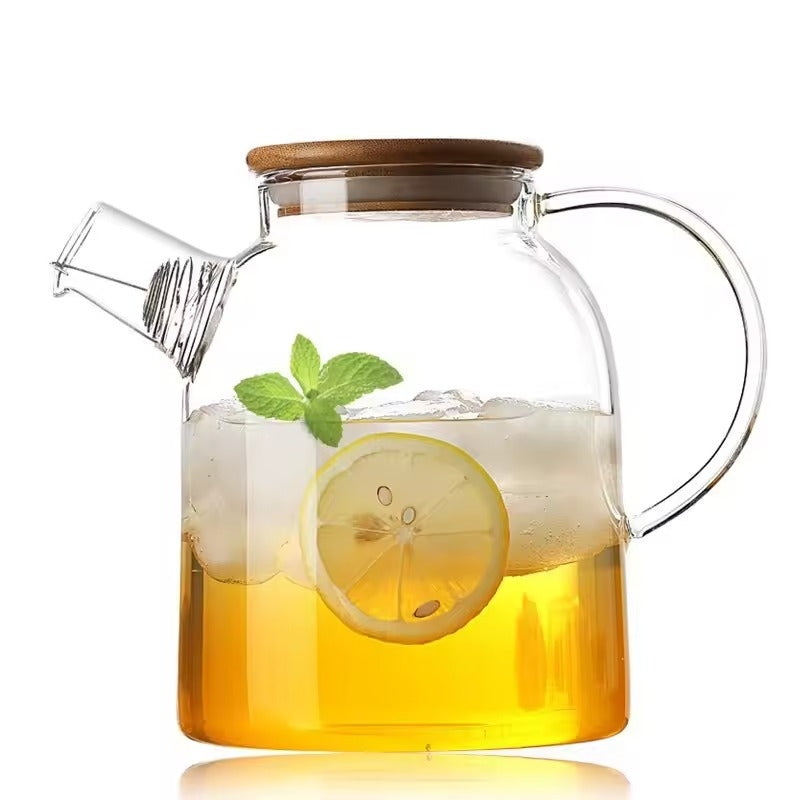 Heat Resistant Borosilicate Glass Teapot withBuilt-in Stainless Steel Filter, Suitable for Hot & Cold Drinks