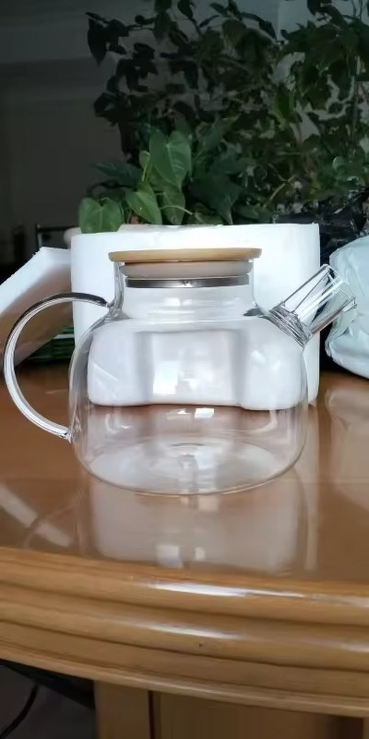 Heat Resistant Borosilicate Glass Teapot withBuilt-in Stainless Steel Filter, Suitable for Hot & Cold Drinks
