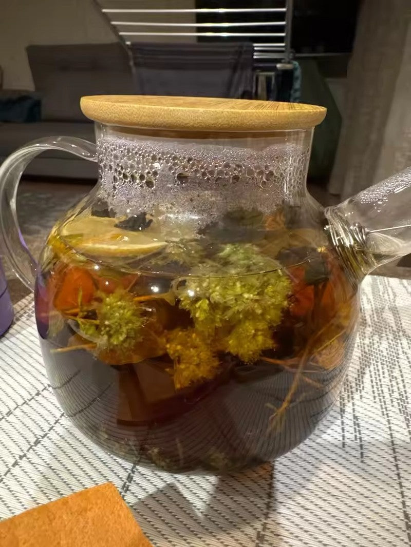 Heat Resistant Borosilicate Glass Teapot withBuilt-in Stainless Steel Filter, Suitable for Hot & Cold Drinks
