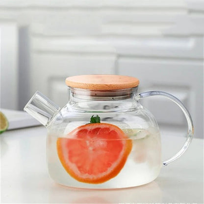 Heat Resistant Borosilicate Glass Teapot withBuilt-in Stainless Steel Filter, Suitable for Hot & Cold Drinks