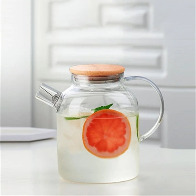 Heat Resistant Borosilicate Glass Teapot withBuilt-in Stainless Steel Filter, Suitable for Hot & Cold Drinks