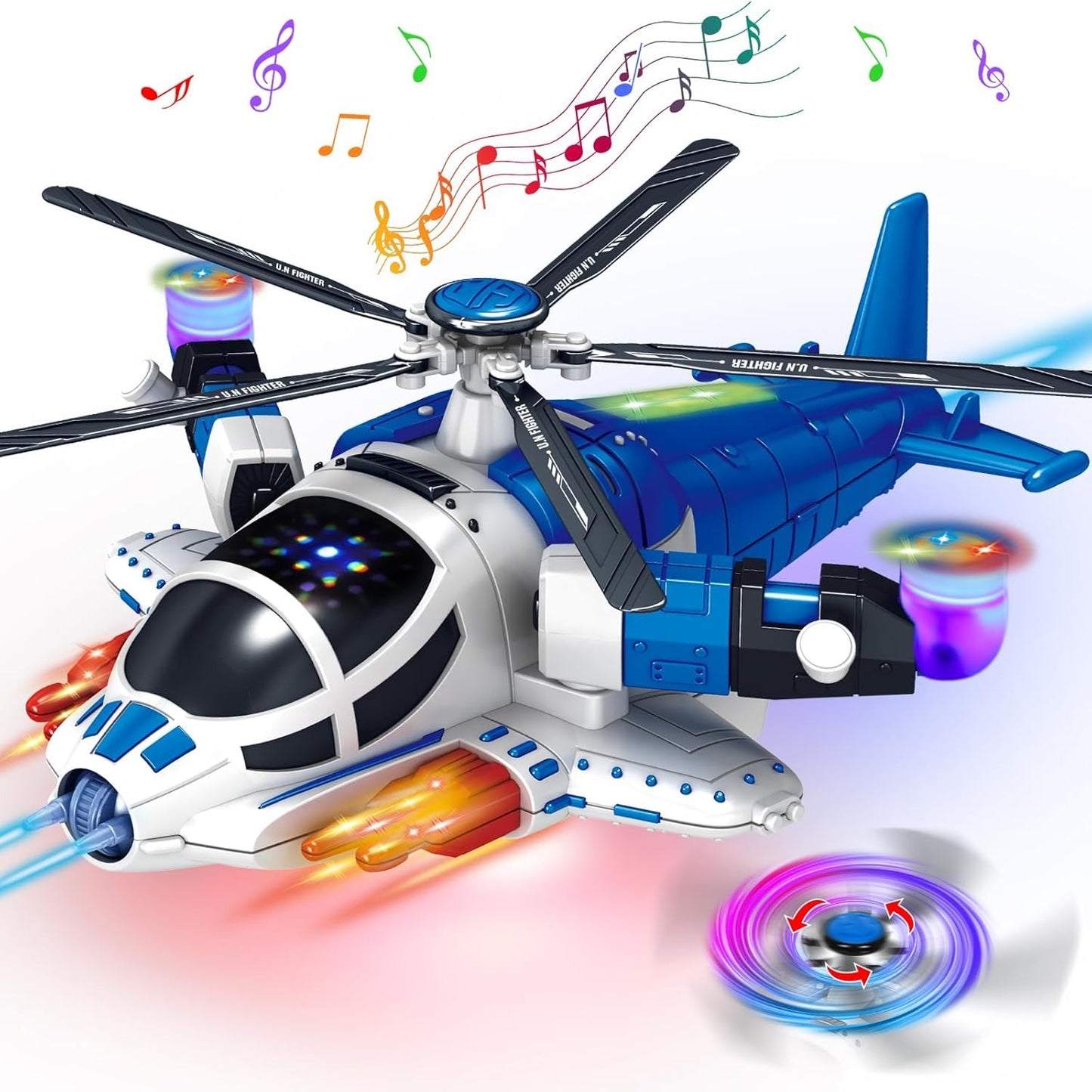 Helicopter Toy with Lights and Sounds, 360° Spin, Obstacle Sensor, Battery-Free, Child-Safe Design, Safe for Kids 3+