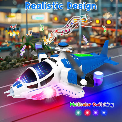 Helicopter Toy with Lights and Sounds, 360° Spin, Obstacle Sensor, Battery-Free, Child-Safe Design, Safe for Kids 3+
