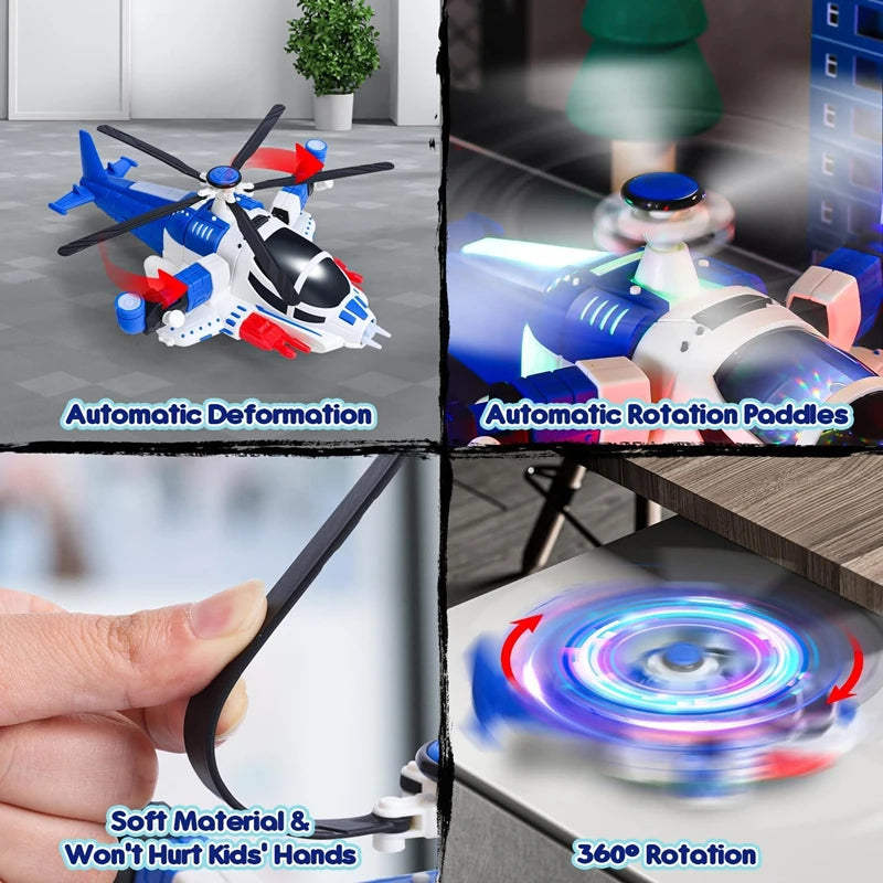 Helicopter Toy with Lights and Sounds, 360° Spin, Obstacle Sensor, Battery-Free, Child-Safe Design, Safe for Kids 3+