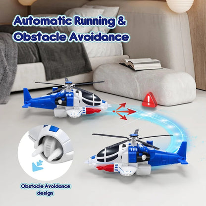 Helicopter Toy with Lights and Sounds, 360° Spin, Obstacle Sensor, Battery-Free, Child-Safe Design, Safe for Kids 3+