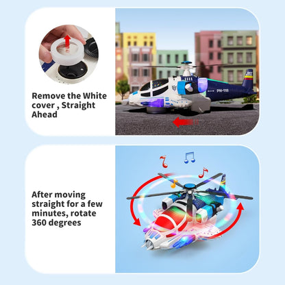 Helicopter Toy with Lights and Sounds, 360° Spin, Obstacle Sensor, Battery-Free, Child-Safe Design, Safe for Kids 3+