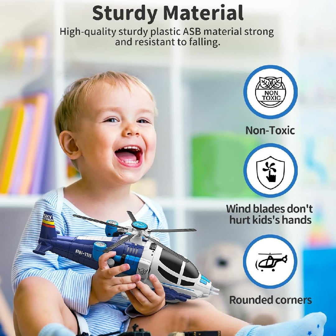 Helicopter Toy with Lights and Sounds, 360° Spin, Obstacle Sensor, Battery-Free, Child-Safe Design, Safe for Kids 3+