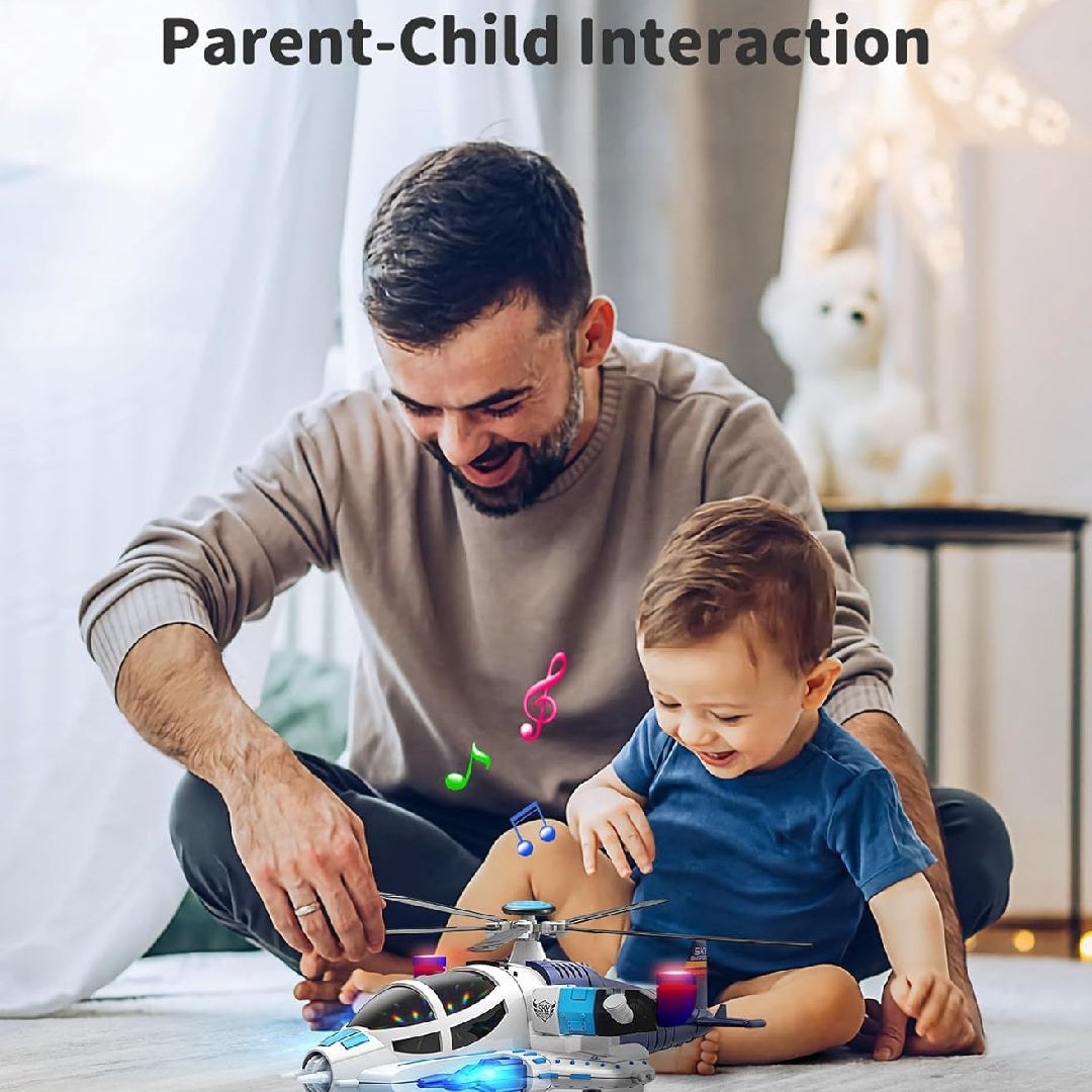 Helicopter Toy with Lights and Sounds, 360° Spin, Obstacle Sensor, Battery-Free, Child-Safe Design, Safe for Kids 3+