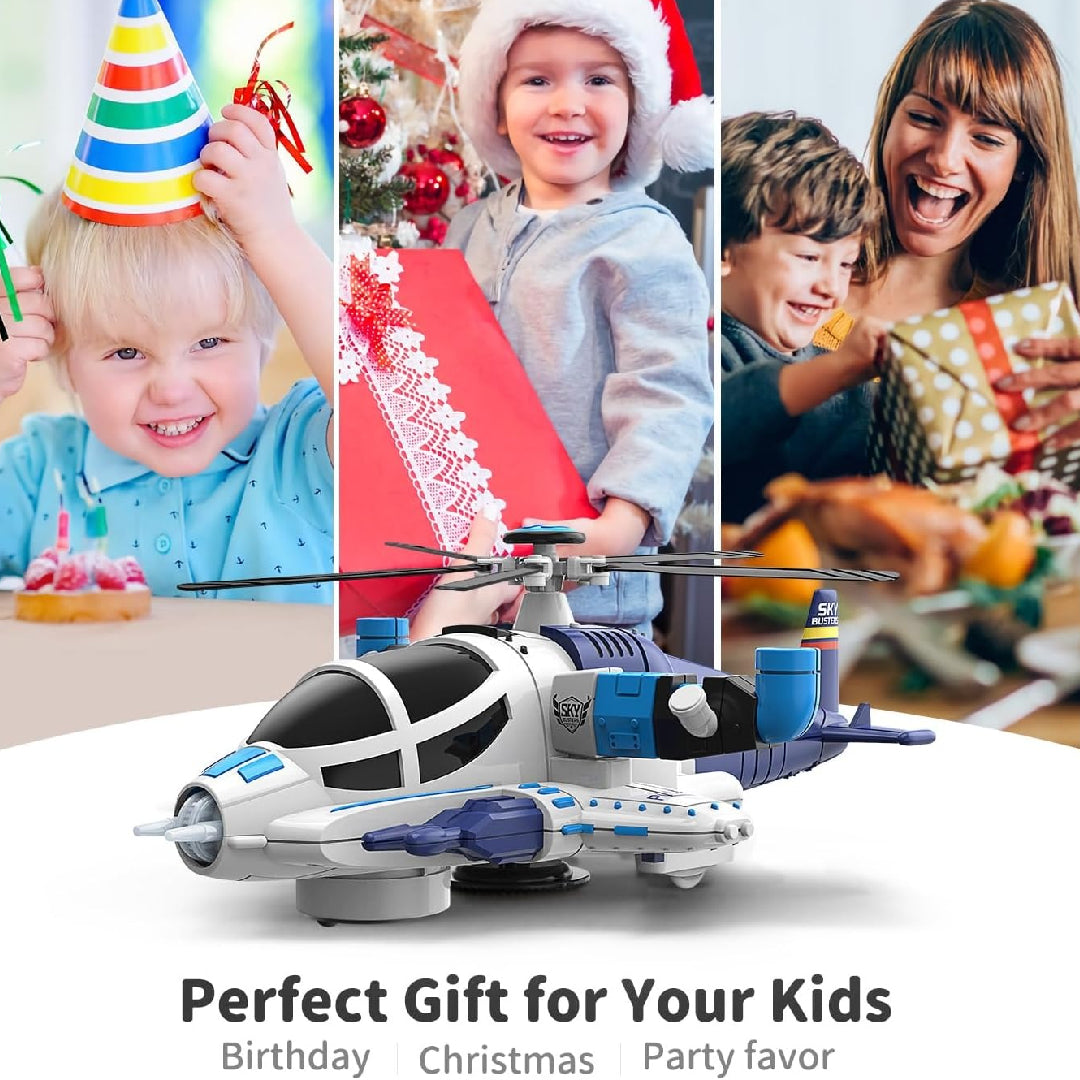 Helicopter Toy with Lights and Sounds, 360° Spin, Obstacle Sensor, Battery-Free, Child-Safe Design, Safe for Kids 3+