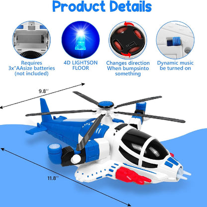 Helicopter Toy with Lights and Sounds, 360° Spin, Obstacle Sensor, Battery-Free, Child-Safe Design, Safe for Kids 3+