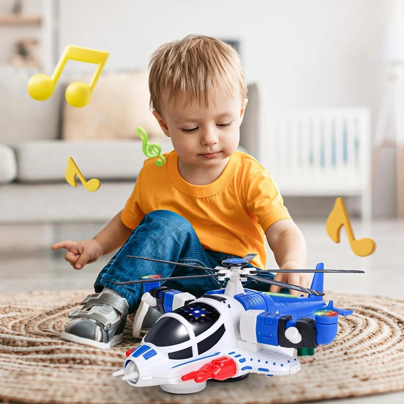 Helicopter Toy with Lights and Sounds, 360° Spin, Obstacle Sensor, Battery-Free, Child-Safe Design, Safe for Kids 3+