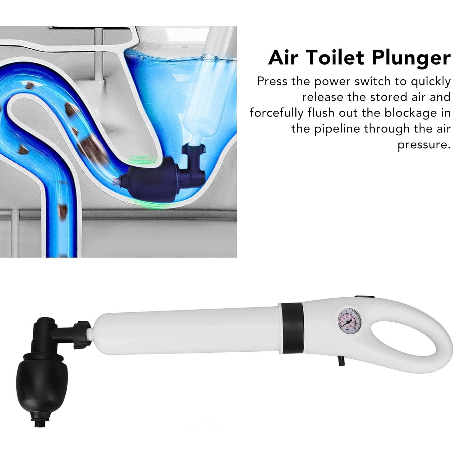 High-Pressure Toilet Plunger Air Drain Cleaner Quickly Unclogs Toilet Sink Bathroom Pipe