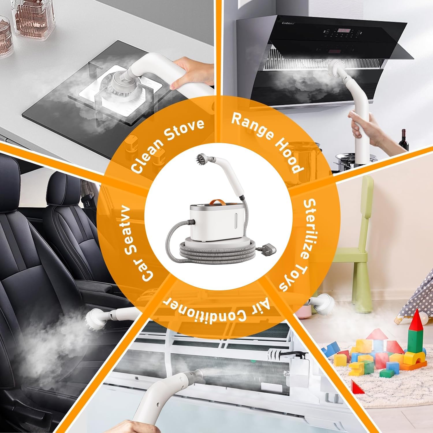 High-Temperature Pressurized Steam Cleaner with 8 Multifunctional Nozzles