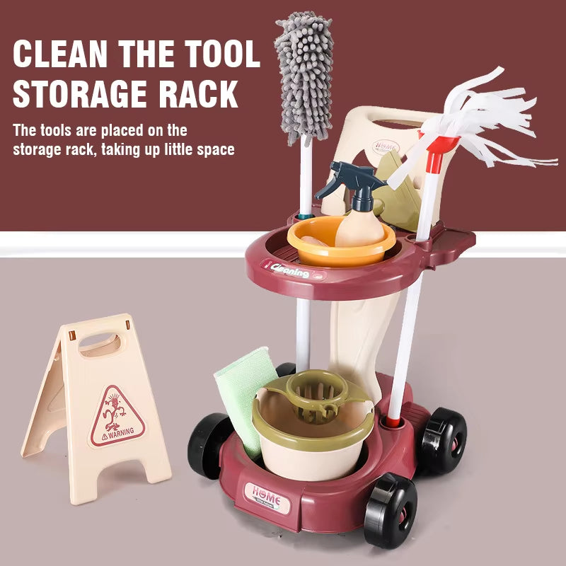 Household Cleaning Play Set with Broom Bucket Soap Bin Wet Floor Sign Dustpan Brush and Much More Included Great Fun for Kids