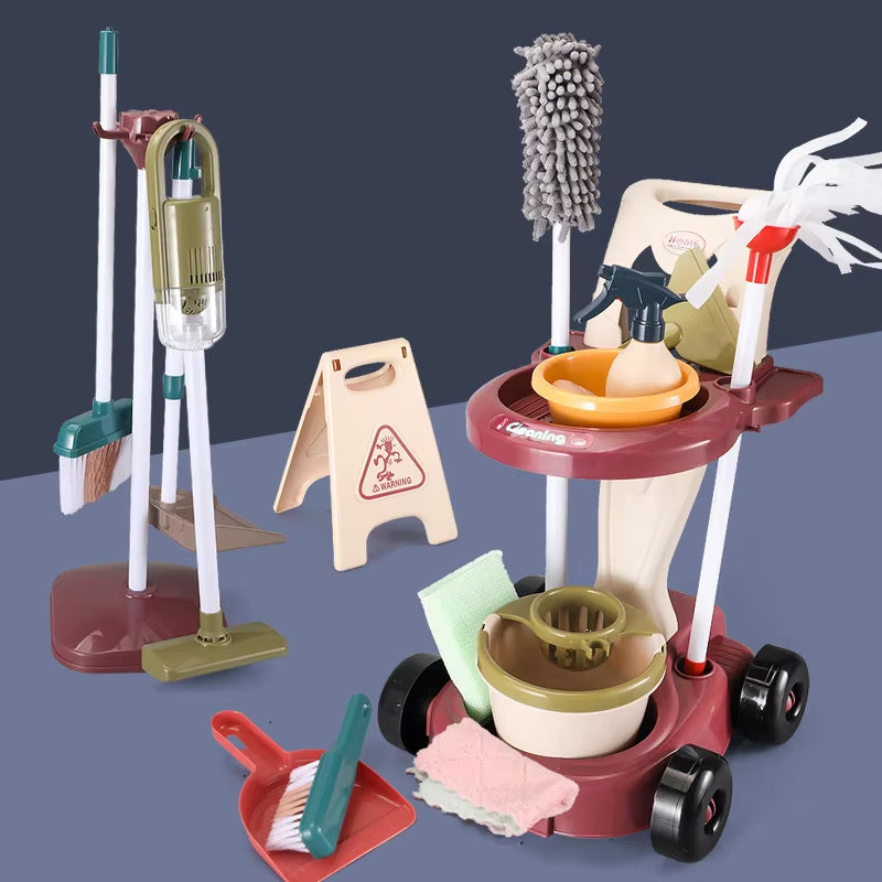 Household Cleaning Play Set with Broom Bucket Soap Bin Wet Floor Sign Dustpan Brush and Much More Included Great Fun for Kids