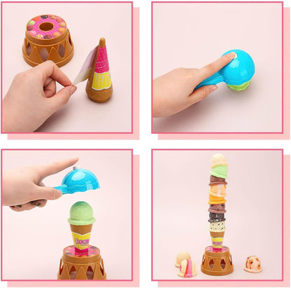 Ice Cream Stack with Motor Skill Development, Lightweight & Portable, Safe for Ages 1+
