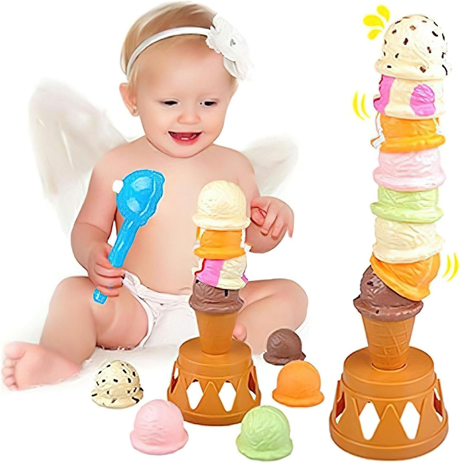 Ice Cream Stack with Motor Skill Development, Lightweight & Portable, Safe for Ages 1+