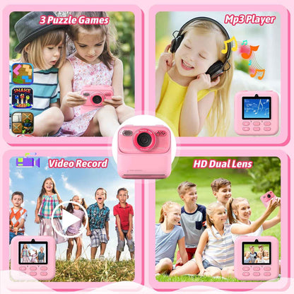 Instant Print Kids Digital Camera with 1080P HD Dual Lenses and 32GB SD Card