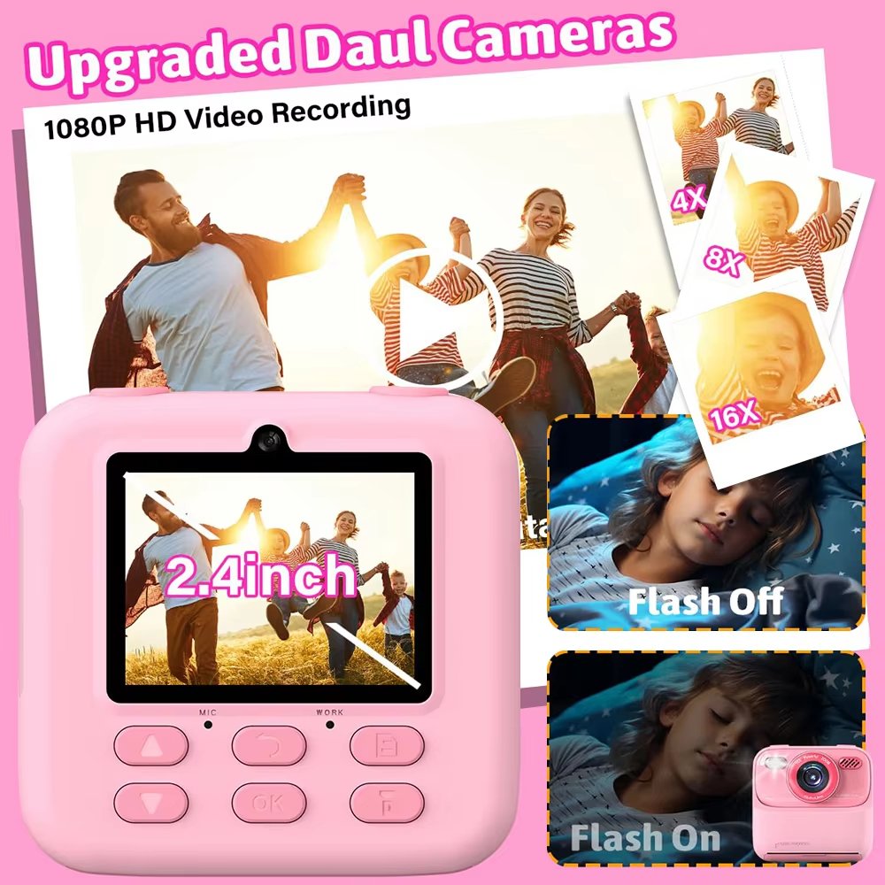 Instant Print Kids Digital Camera with 1080P HD Dual Lenses and 32GB SD Card
