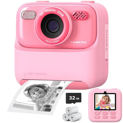 Instant Print Kids Digital Camera with 1080P HD Dual Lenses and 32GB SD Card