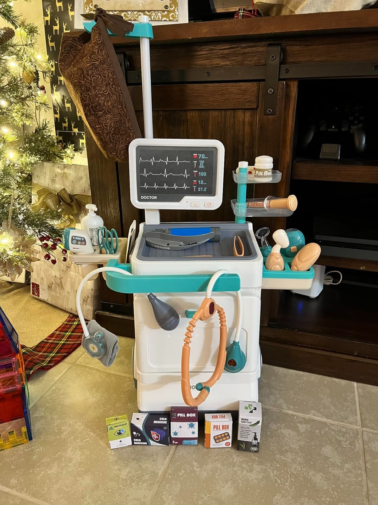 Interactive Doctor Playset with Medical Trolley Cart Pretend Medical Tool Box Play Toy for Kids, Toddlers - Includes Doctor Tools & Accessories
