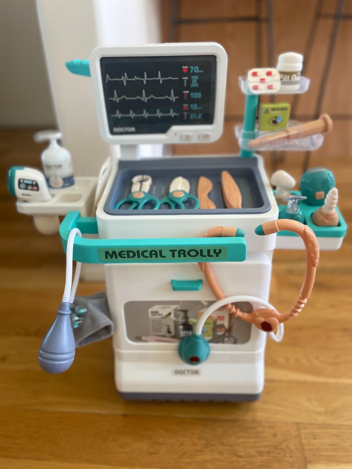 Interactive Doctor Playset with Medical Trolley Cart Pretend Medical Tool Box Play Toy for Kids, Toddlers - Includes Doctor Tools & Accessories