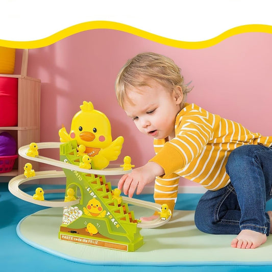 Interactive Duck Climbing Stairs Toy with Music, LED Lights & Educational, Safe for Kids 3+