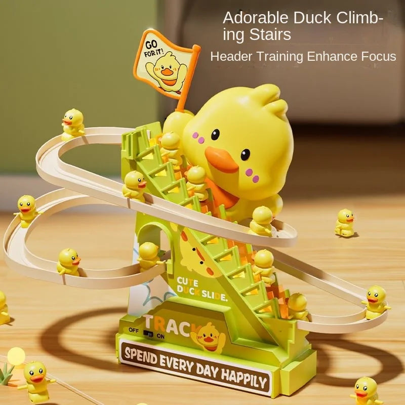 Interactive Duck Climbing Stairs Toy with Music, LED Lights & Educational, Safe for Kids 3+