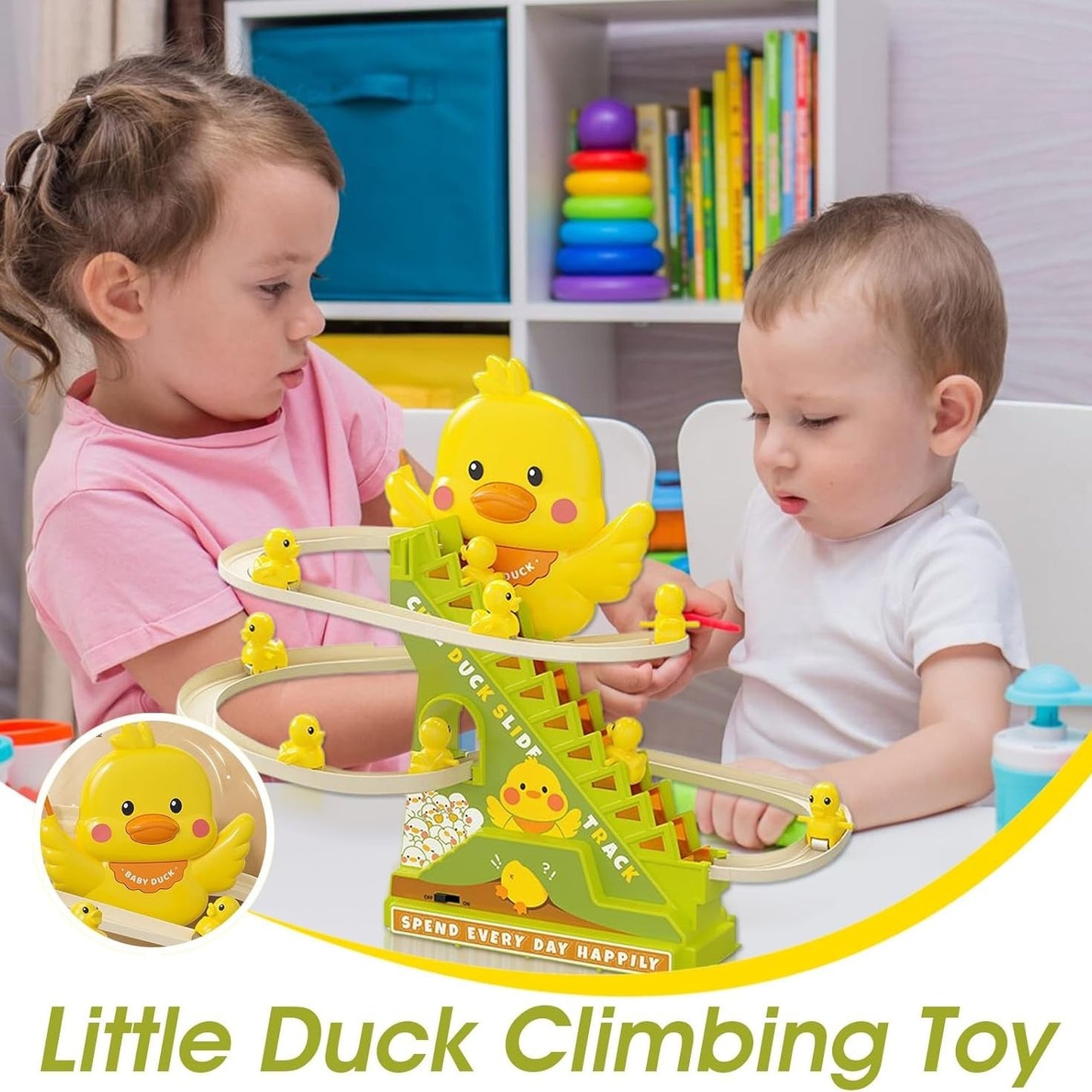 Interactive Duck Climbing Stairs Toy with Music, LED Lights & Educational, Safe for Kids 3+