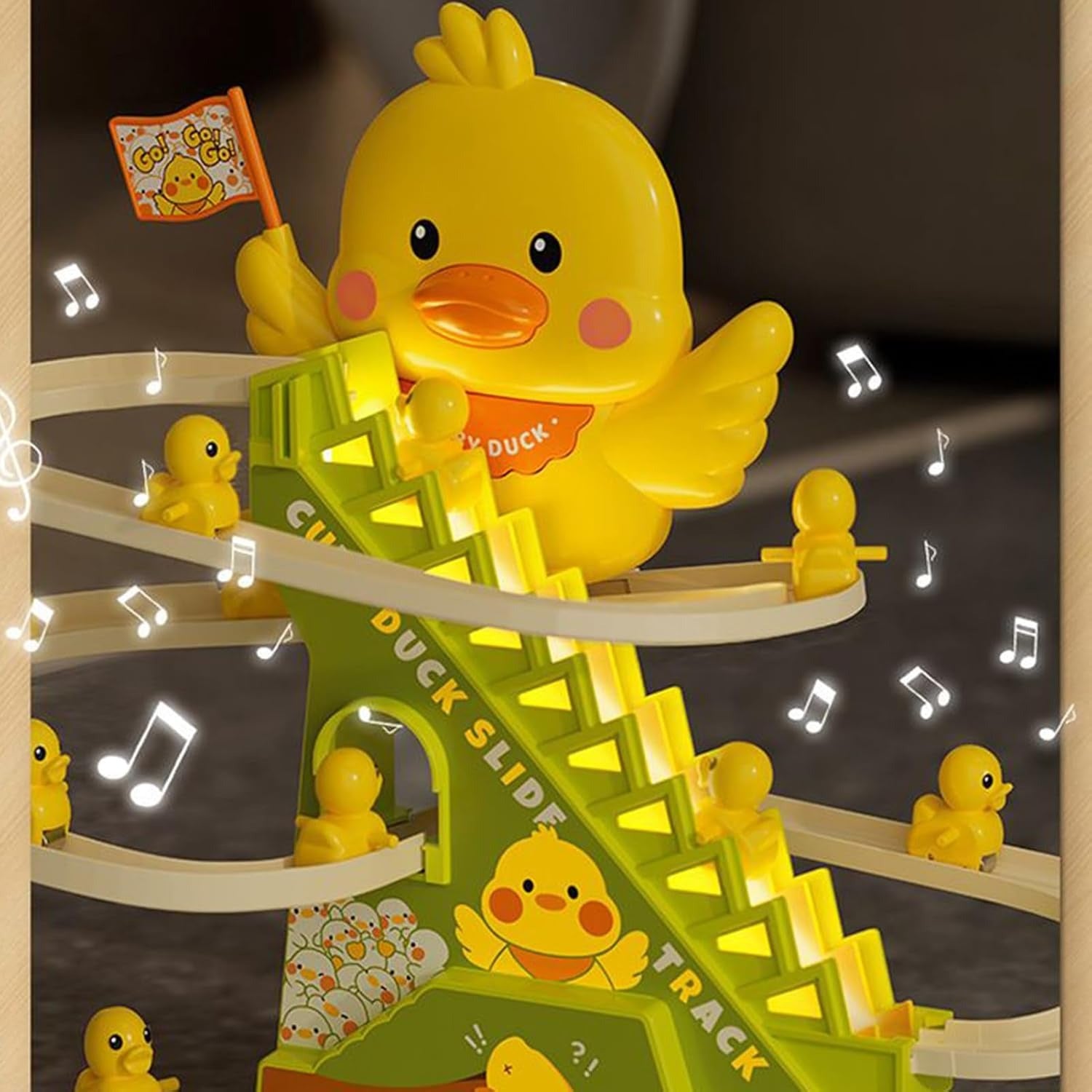 Interactive Duck Climbing Stairs Toy with Music, LED Lights & Educational, Safe for Kids 3+
