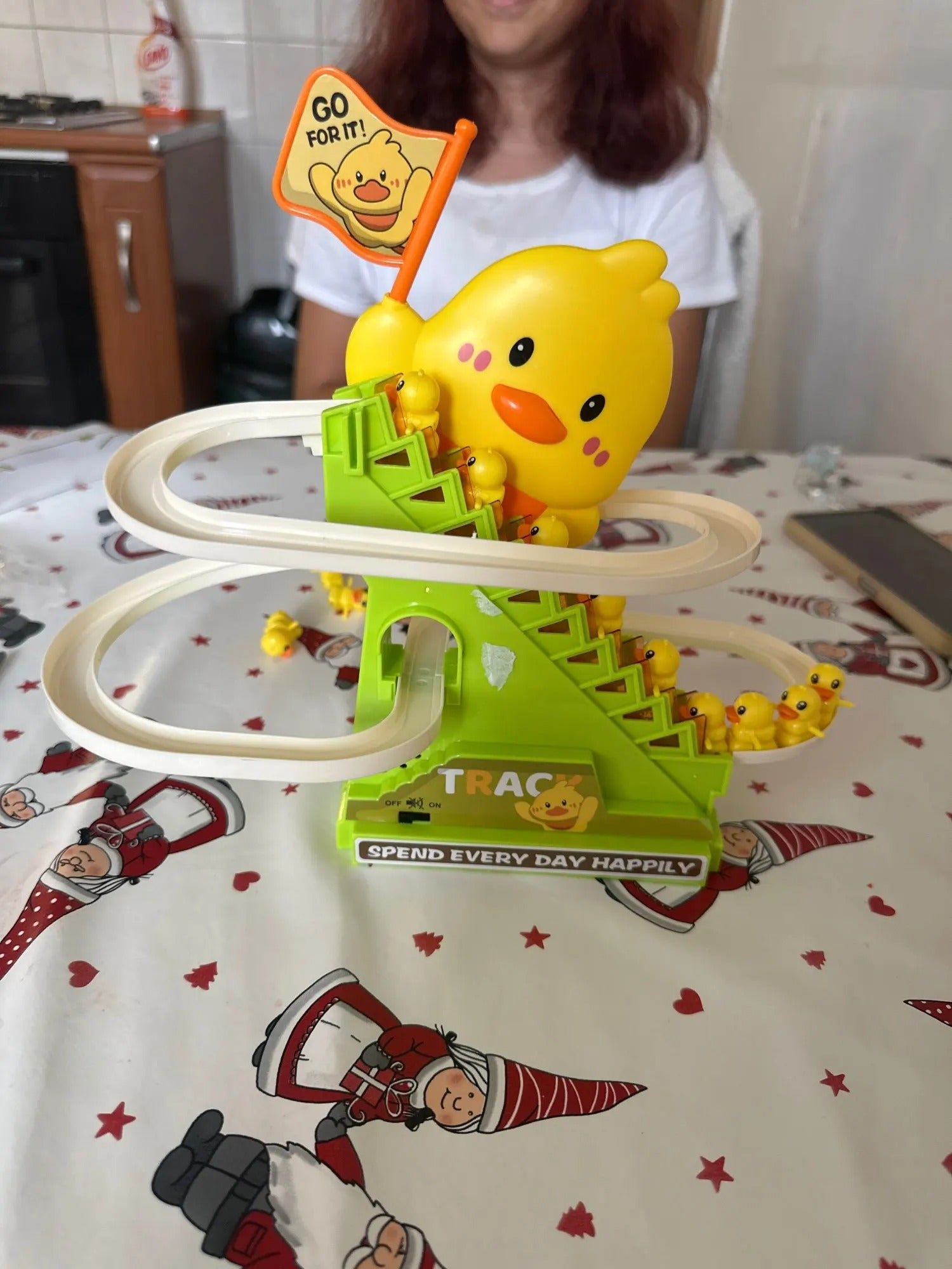 Interactive Duck Climbing Stairs Toy with Music, LED Lights & Educational, Safe for Kids 3+