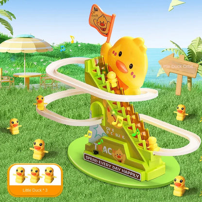 Interactive Duck Climbing Stairs Toy with Music, LED Lights & Educational, Safe for Kids 3+