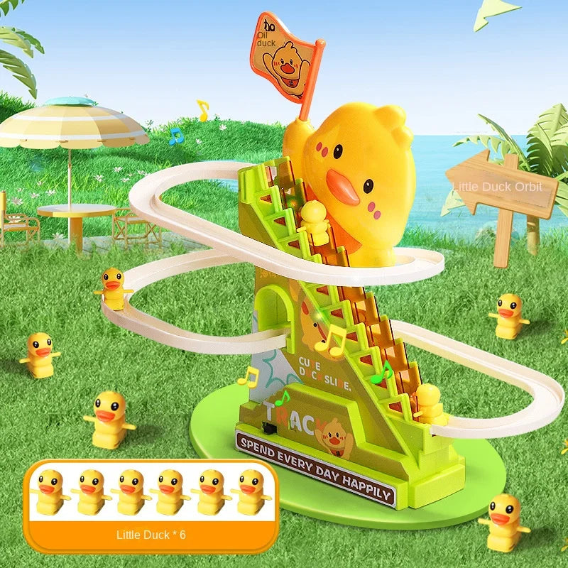 Interactive Duck Climbing Stairs Toy with Music, LED Lights & Educational, Safe for Kids 3+