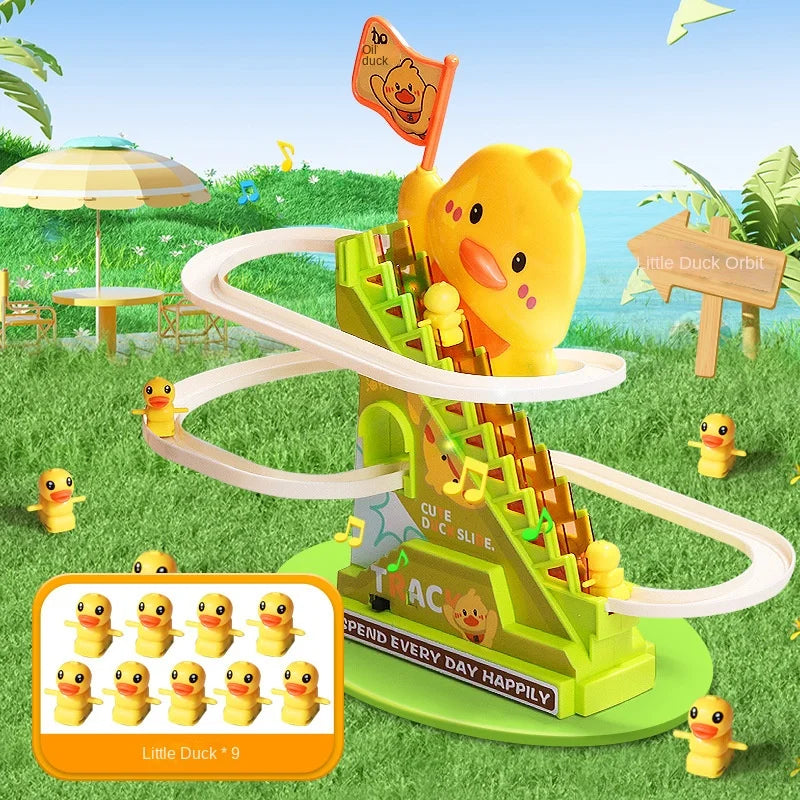Interactive Duck Climbing Stairs Toy with Music, LED Lights & Educational, Safe for Kids 3+