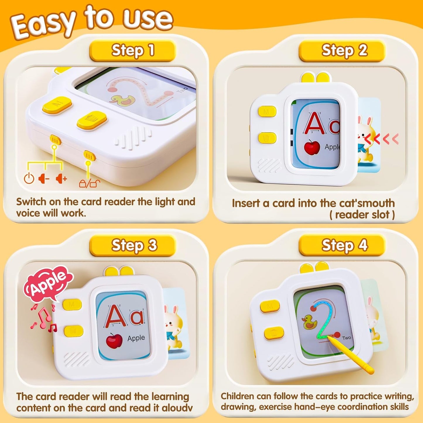 Interactive Flash Cards with Clear LCD Screen and Sound, 120 Double-Sided Cards, Safe for Ages 3+