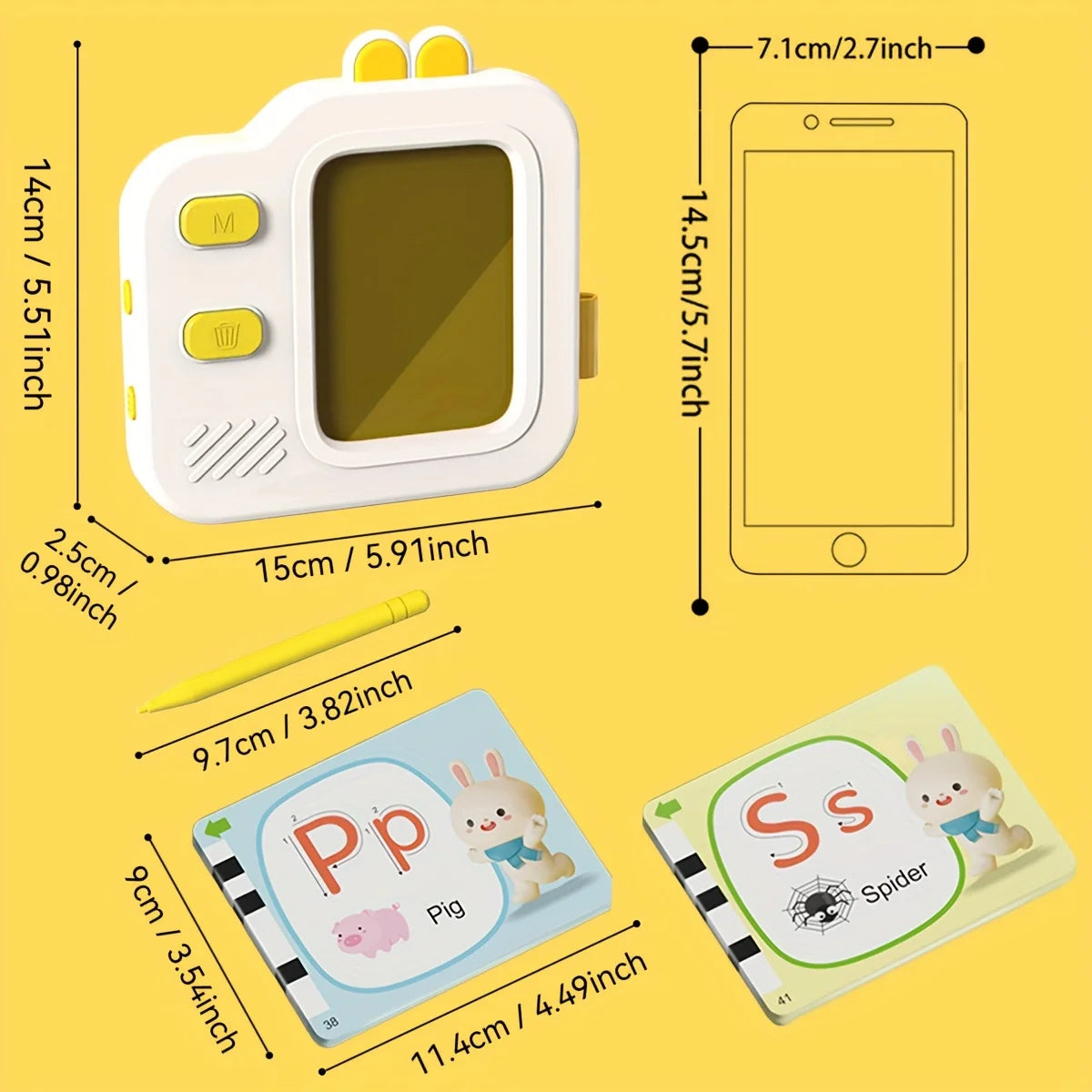 Interactive Flash Cards with Clear LCD Screen and Sound, 120 Double-Sided Cards, Safe for Ages 3+