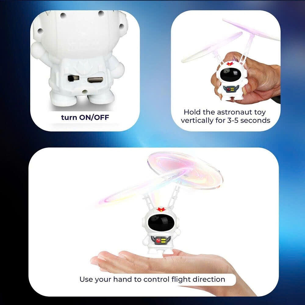 Interactive Flying Mini Astronaut Drone – Hand-Controlled Robot Toy with Lights, Perfect Outdoor Fun Gift for Kids