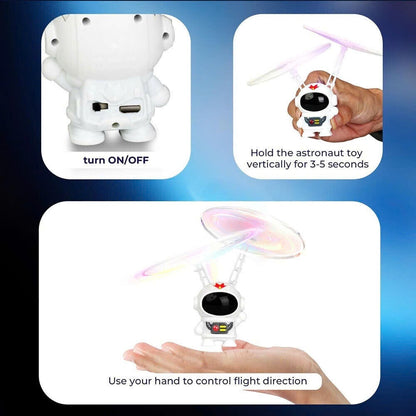 Interactive Flying Mini Astronaut Drone – Hand-Controlled Robot Toy with Lights, Perfect Outdoor Fun Gift for Kids