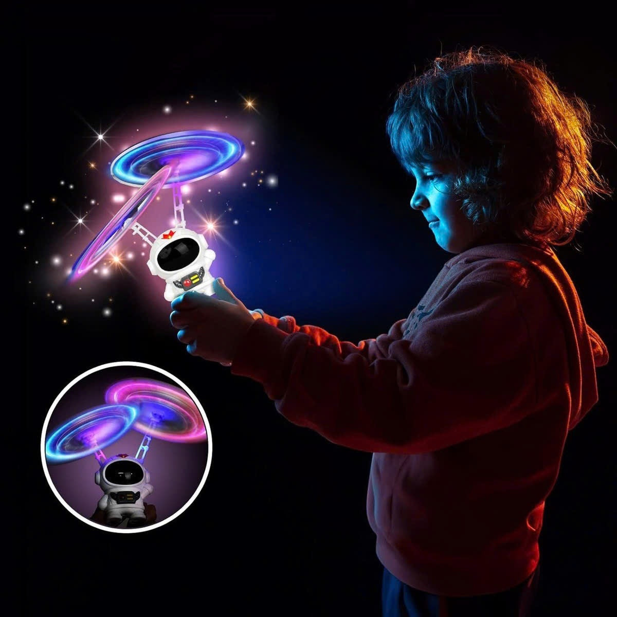 Interactive Flying Mini Astronaut Drone – Hand-Controlled Robot Toy with Lights, Perfect Outdoor Fun Gift for Kids