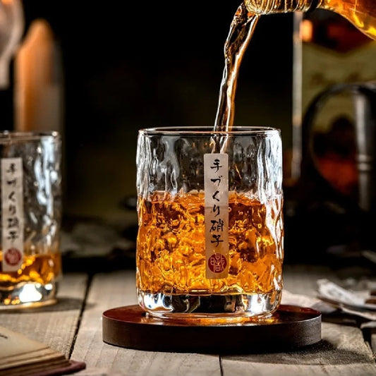 Japanese Edo Kiriko Glacier Whisky Glasses, Ice Texture, Thick Glass, Gift Ready