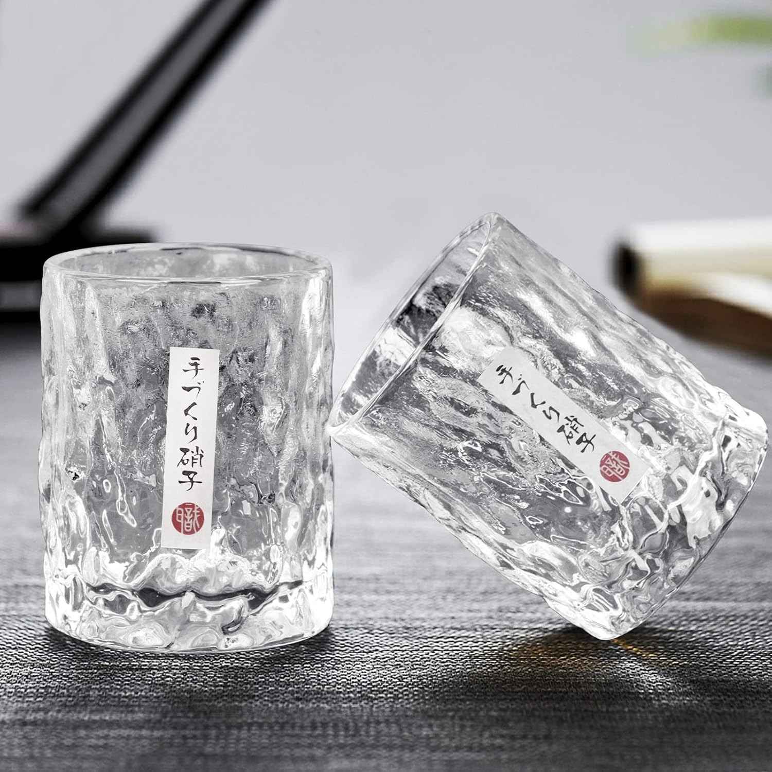 Japanese Edo Kiriko Glacier Whisky Glasses, Ice Texture, Thick Glass, Gift Ready