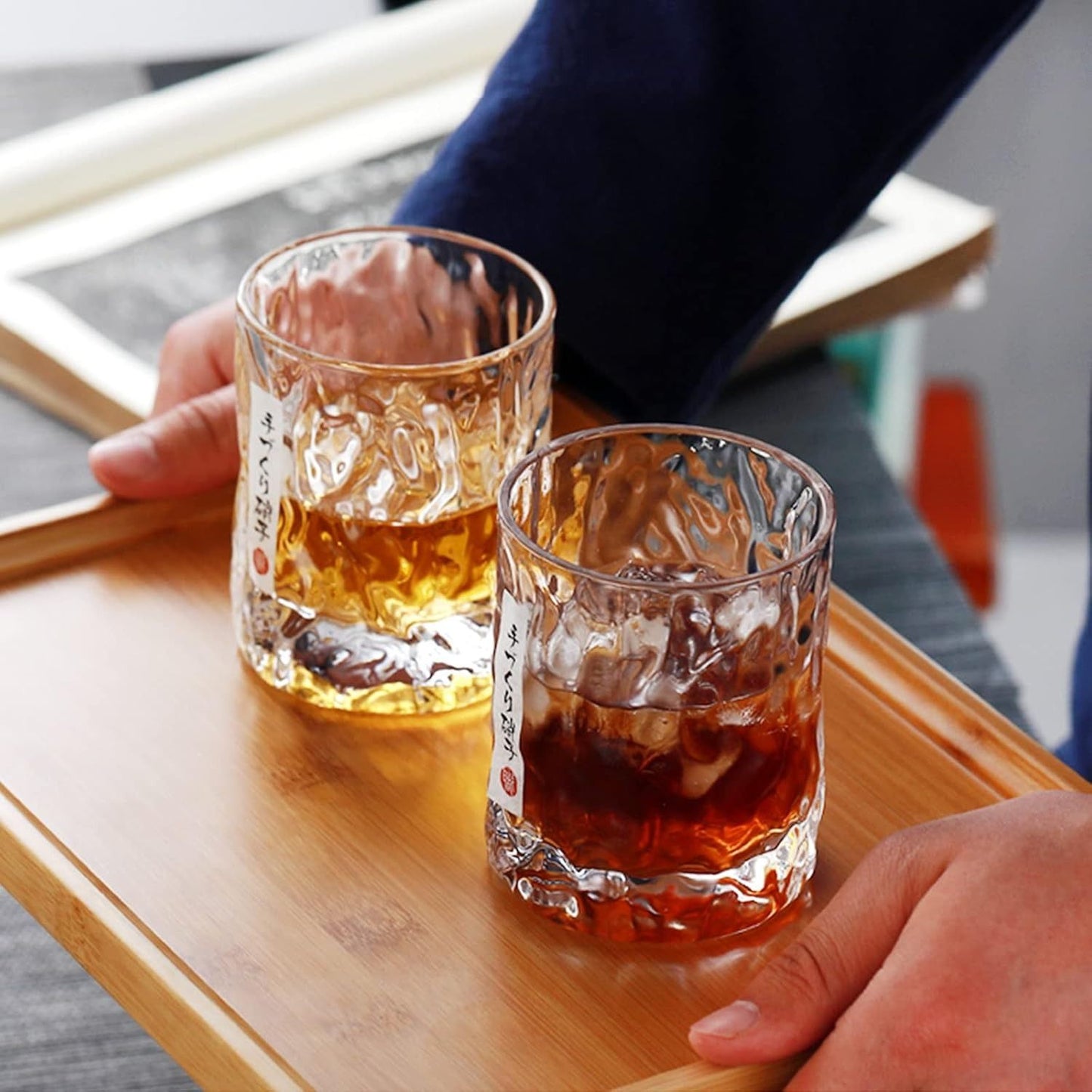Japanese Edo Kiriko Glacier Whisky Glasses, Ice Texture, Thick Glass, Gift Ready