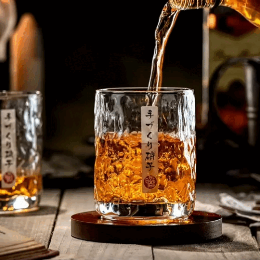 Japanese Edo Kiriko Glacier Whisky Glasses, Ice Texture, Thick Glass, Gift Ready